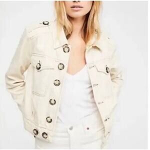 Free People Eisenhower Cream Denim Twill Jacket Boho Casual Sz small